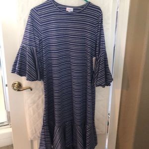 Lularoe Maurine purple and grey striped NWT